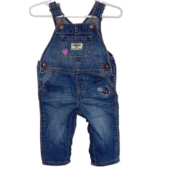 OshKosh B’gosh Other - OshKosh B'gosh Vestbak Size 6M Overalls Denim Heart Embroidered Butterfly Snaps